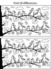 Difference game with chatting birds and their babies 
