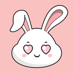 Rabbit Heart Eyes Face Bunny Head Kawaii Sticker