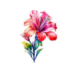 Beautiful pink lily flower clipart isolated on white background. Botanical illustration. - 628823765