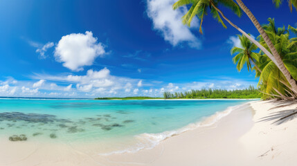 Fototapeta na wymiar Beautiful beach background with clear sea white sand and palm tree. Generative ai