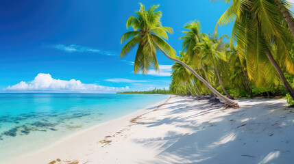 Beautiful beach background with clear sea ocean blue sky. Generative ai
