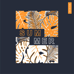 Summer t-shirt design with palm tree pattern. Summer clothes template ready to print.