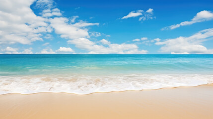 Beautiful background image of blue clear sky with white clouds and choppy sea. Generative ai