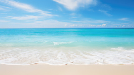 Fototapeta na wymiar Beautiful background beach with calm sea turquoise ocean water and cloudy sky. Generative ai