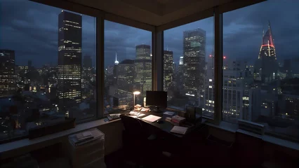 Poster Twilight Work - Office View Over NYC © Tim
