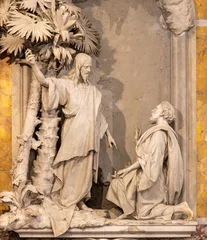  GENOVA, ITALY - MARCH 5, 2023: The statue of Jesus and St. Peter in the church  Basilica di Santa Maria delle Vigne by Michele Sansebastiano (1896). © Renáta Sedmáková