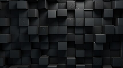Simple abstract black 3d background consisting of cubes and rectangles of different heights, hyper realistic, photorealistic, highly detailed. Generative AI