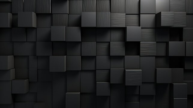 Fototapeta Simple abstract black 3d background consisting of cubes and rectangles of different heights, hyper realistic, photorealistic, highly detailed. Generative AI