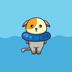 cat floats in the water cute cartoon vector animal illustration