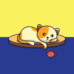 cat play with fish in the water cute cartoon vector animal illustration