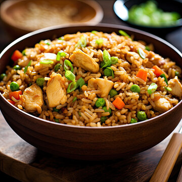 Chinese chicken fried rice with vegetables created with Generative AI technology