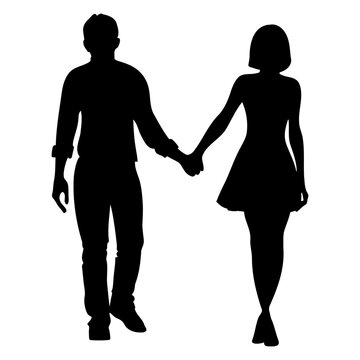 Couple holding hands silhouette. Man and woman in love. vector illustration