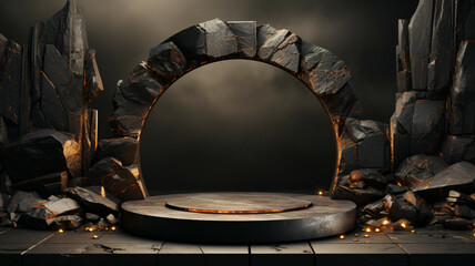 3d rendering of a stage in a fantasy environment. Platforms for product presentation.
