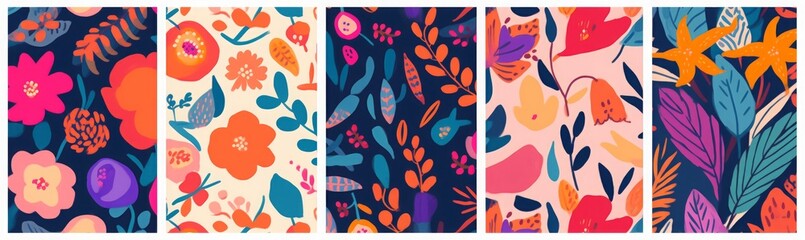 Seamless floral trendy bright patterns. Summer colourful abstract patterns. Bright beautiful floral patterns in modern style, Generative AI