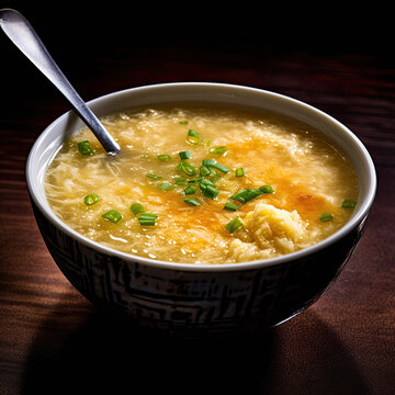 Bowl of Chinese egg drop soup created with Generative AI technology