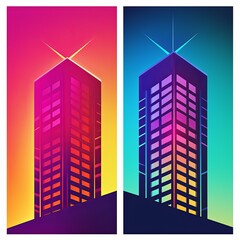 Obraz premium Simple Urban Architecture Minimalist Glowing Neon Background