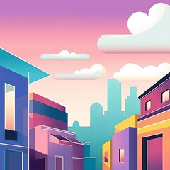 Simple Urban Architecture Pastel Colored Minimalist Background