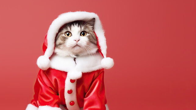 Cute cat wearing Santa Claus costume in christmas party on isolated background.merry christmas concept.Created with Generative AI technology