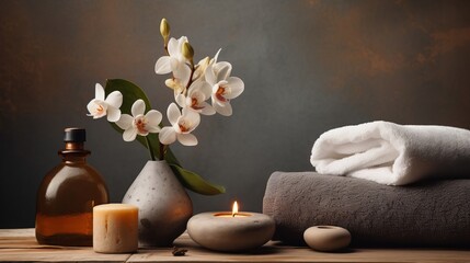 spa still life candle ad orchid background 