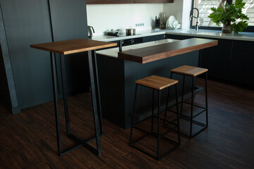 Empty coffee table over defocused coffee shop background with copy space. High quality photo