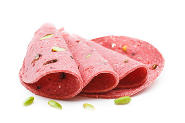 Sliced ham isolated on white background, top view © Maher