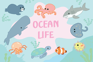Ocean life for icon set and illustration cartoon style.