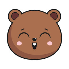 Bear Grinning Face Head Kawaii Sticker Isolated