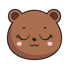 Bear Disappointed Face Head Kawaii Sticker Isolated