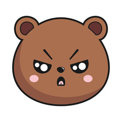 Bear Angry Face Head Kawaii Sticker Isolated