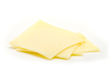 Slices of cheese for burger or Sandwich  isolated on white, top view