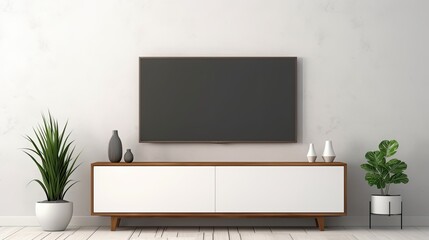 cabinet tv on white plaster wall, generative ai