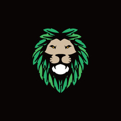 lion mascot logo with leaves.lion animal logo.