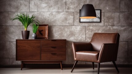 commode decor living room interior dark brown, generative ai