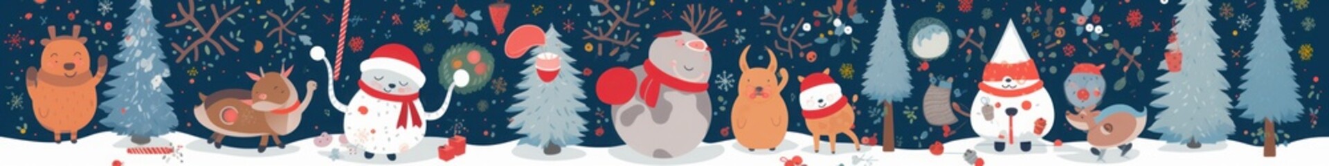 Big Christmas collection with Santa Claus, snowman, forest animals and Christmas trees, Generative AI