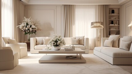 contemporary classic white beige interior furniture, generative ai