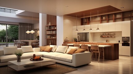 contemporary living kitchen room interior, generative ai