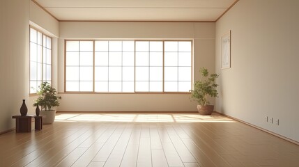 empty roomclean japanese minimalist room interior, generative ai