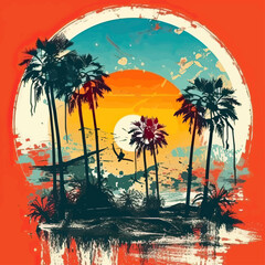 tropical island with trees. Vector illustration