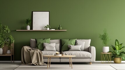 green living room wall background grey, generative ai