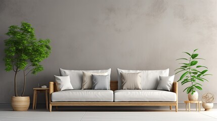 home interior mock gray sofa wooden, generative ai