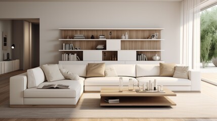 interior design concept white living room interior sofa, generative ai