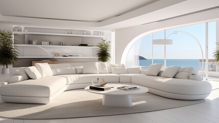 Fototapeta premium interior design concept white living room interior sofa, generative ai