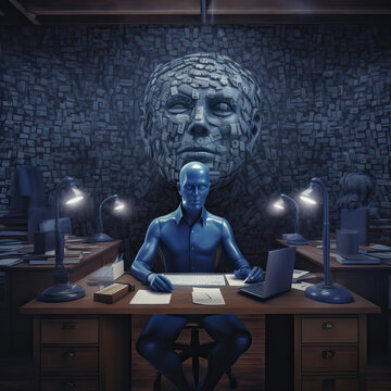 Phrenology head in an office space on the theme of Psychological Safety, Generative AI illustration