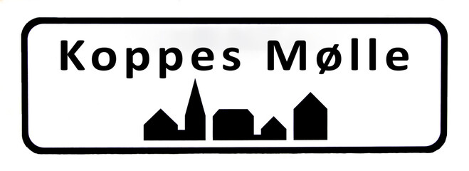 Fototapeta na wymiar City sign of Koppes Mølle - Koppes Mølle Byskilt