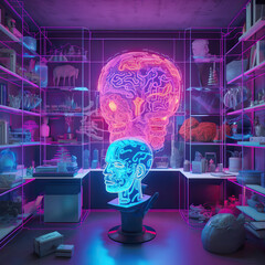 Colorful office space with Phrenology Head on the theme of Psychological Safety, Generative AI illustration