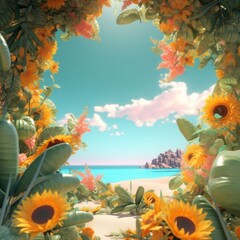 Fototapeta na wymiar Summer Themed Lush Fractal Design Background