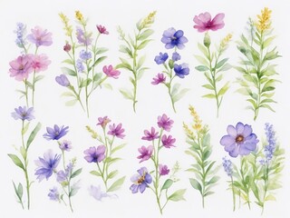 Hand-painted watercolor meadow flowers spring background