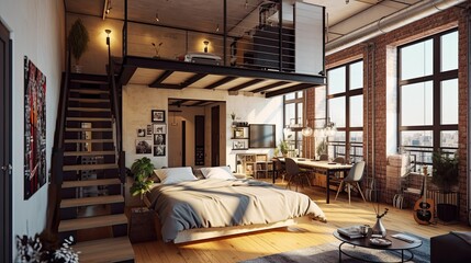 luxury studio apartment free layout loft, generative ai