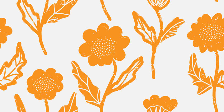 Fototapeta Retro flowers, shabby surface. Vector seamless pattern for design and decor, print, fabric, paper, wallpaper.