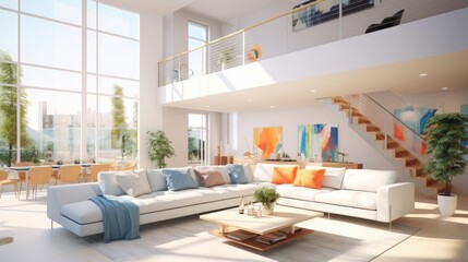 modern bright interiors rendering, generative ai